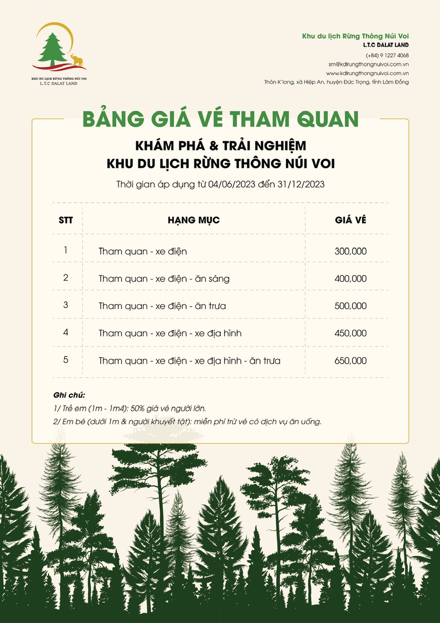 Giá vé KDL Rừng Thông Núi Voi Dalat